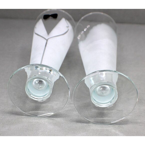 Bride And Groom Frosted Pilsner Beer Glasses With Crystals And Black Bow Tie - Picture 9 of 9
